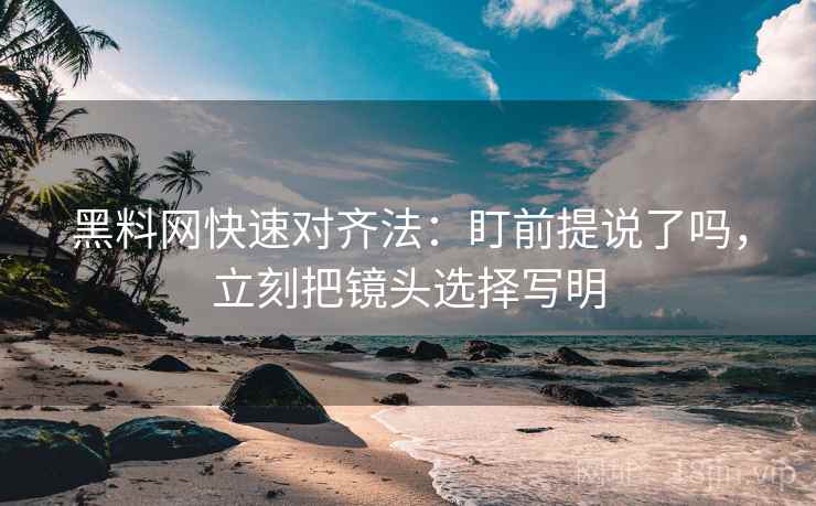 黑料网快速对齐法：盯前提说了吗，立刻把镜头选择写明